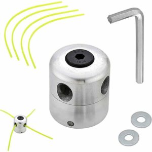Aluminum Trimmer Head Universal Brush Cutter Head Spool Trimmer Head with 4 Nylon Line Trimmer Head Double Line Spool for Lawn Brush Cutter and Brush