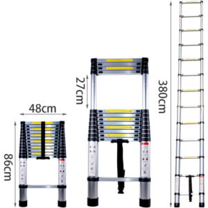 Aluminum alloy single sided telescopic ladder, portable household multi-purpose aluminium telescoping ladder extension telescopic ladder 3.8M - Silver