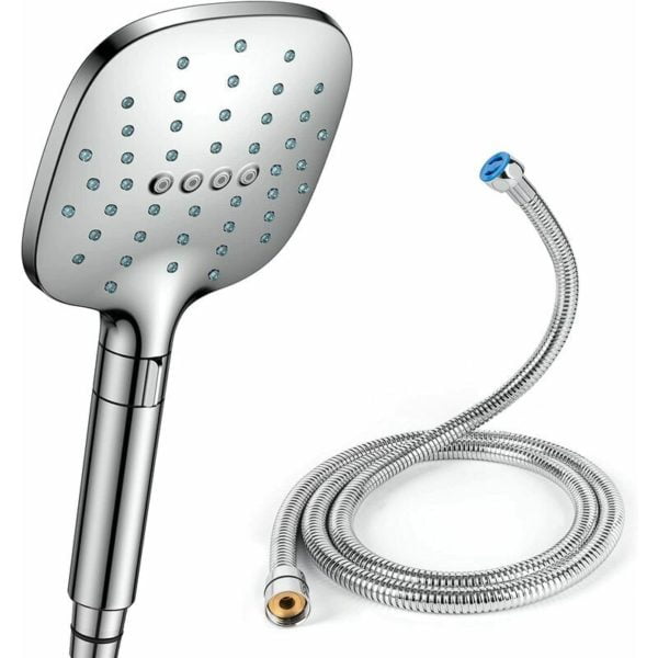 Anti Limescale Shower Head Bathroom Shower Hand Shower with Hose Water Saving Chrome Square Shower Head