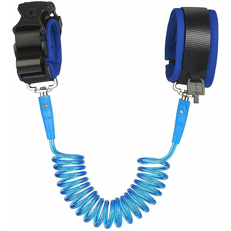 Anti-Lost Safety Wrist Link with Key Lock for Toddlers, Babies and Children, Safety Harnesses and Leashes (Blue / 2m)