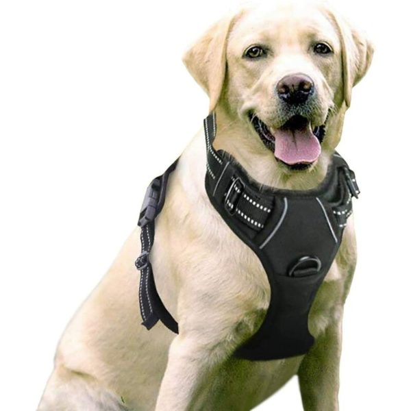 Anti Pull Dog Harness, Easy Fit Dog Harness Adjustable Reflective Harness with Front Clip Harness for Medium Large Dogs, Black Color