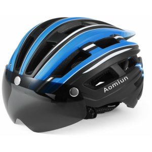 Aomiun Mountain Bike Helmet Motorcycle Helmet with Backlight Detachable Magnetic Visor uv Protection for Men Women, Blue White