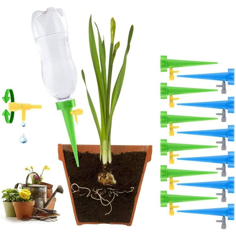 Aougo - 12 Pack Automatic Plant Watering Devices, Waterer with Slow Release Drip Irrigation, Flower Waterer Bottle, Control Valve Switch for Garden
