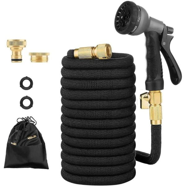 Aougo - Expandable Garden Hose, 15m/50ft Retractable Hose 3/4 and 1/2 eu Standard Solid Brass Fittings Flexible Water Hose with Shut Off Valve 8