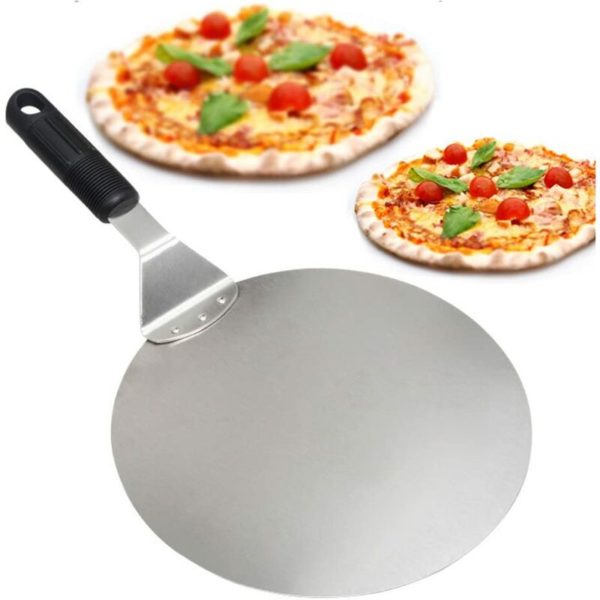 Aougo - Stainless Steel Round Pizza Shovel with Non-Slip Handle Ideal for Cakes, Pizzas, Pies