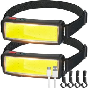 Aougo - cob led Headlamp, Powerful usb Rechargeable Head Torch, Waterproof Headlight 2000 Lumens 2pcs, Helmet Work Light, for Camping, Car