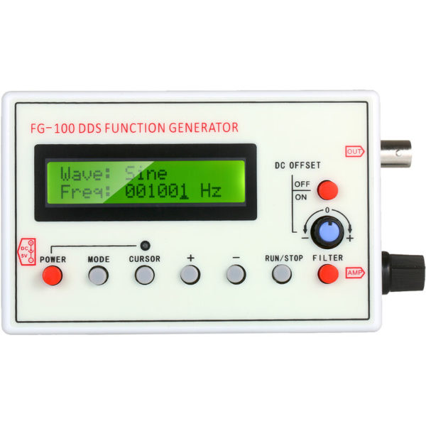 Asupermall - 1HZ-500KHZ FG-100 dds Functional Signal Generator Sine Triangle Square Sawtooth ecg Noise Output Frequency Meter Signal Source Module