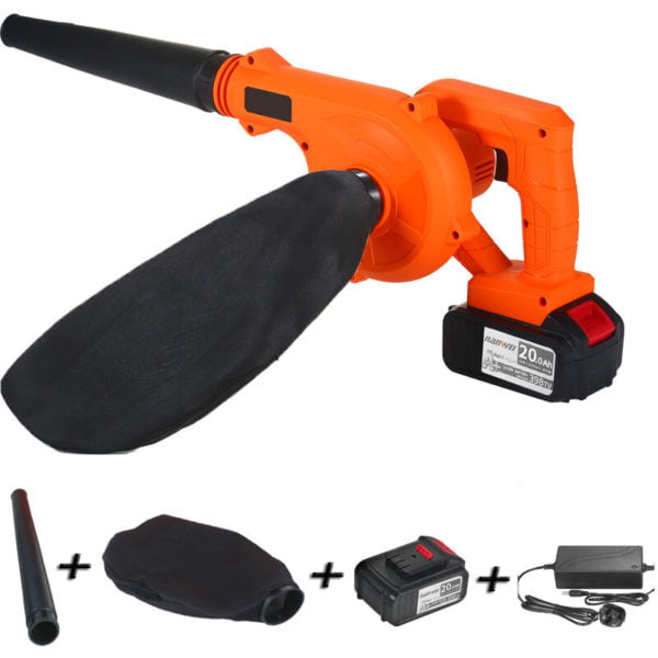 Asupermall - 2 In 1 Cordless Leaf Blower Vacuum,21V Cordless Garden Leaf Blower(with bag)+4.0 Ah Lithium Battery+Charger Included,model:UK Plug,Orange