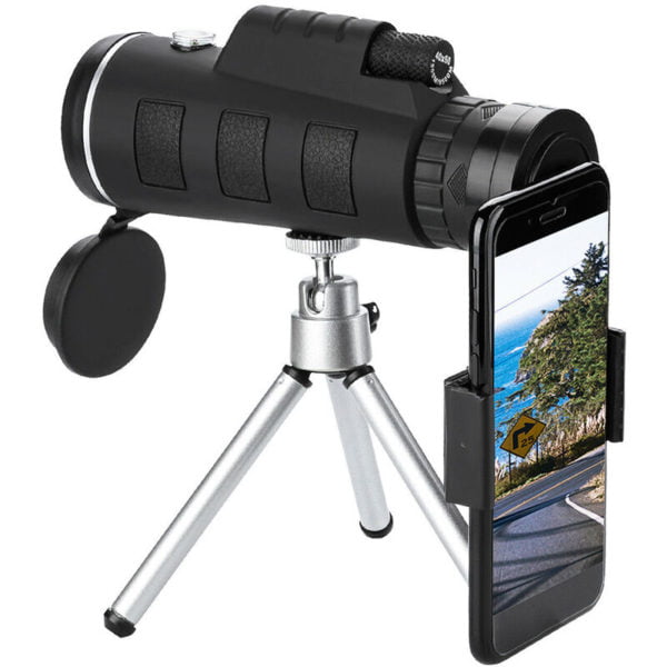 Asupermall - 40X60 Zoom Optical Lens Monocular Telescope Compass + Tripod+ Clip Universal for Phone,model:Black