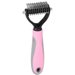 Asupermall - Double-sided Pet Grooming Brush Pet Dematting Comb Undercoat Rake Shedding Brush for Pets Mats & Tangles Removing,model:Pink Small