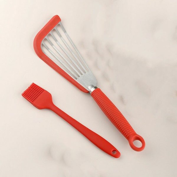 BBQ utensil stainless steel frying fish shovel anti-scalding silicone handle kitchen home cooking utensils