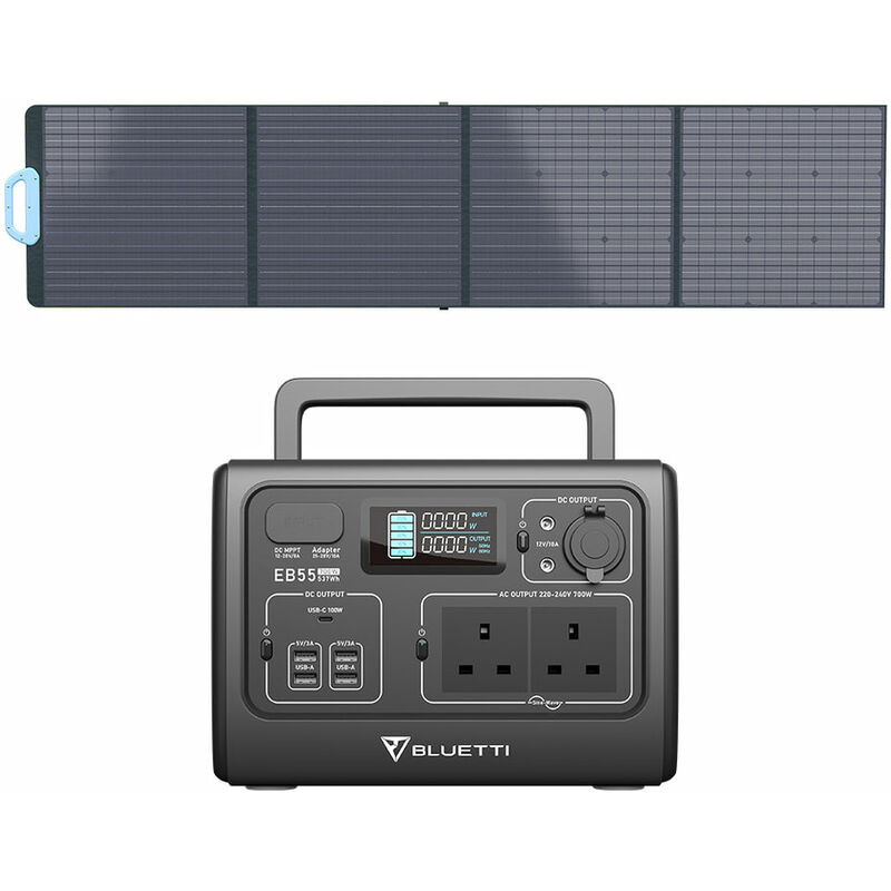 BLUETTI EB55 Portable Power Station with PV200 200W Foldable Solar Panel Included, Solar Generator w/ 4x110V/700W AC Outlets, 537Wh LiFePO4 Battery