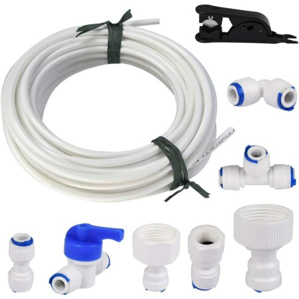 BR-Vie 15 Meters Universal Water Supply Hose, 1/4" Refrigerator Hose Connector Kit, Filter Tube, Parts and Accessories for European Refrigerators /