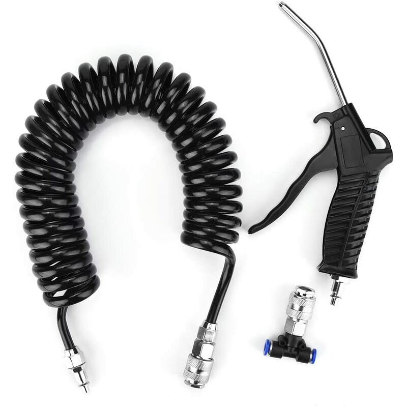 BR-Vie Blow Gun Truck Air Blow Gun with 5 Meter Coil Hose Truck Air Gun Cleaning Kit with T-Connector, Black