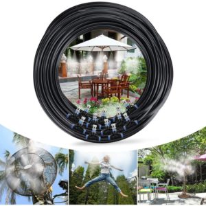 BR-Vie Misting System, 15M 15 Nozzle Garden Misting Cooling Sprinkler System Distribution Mist Maker for Patio Garden Greenhouse Trampoline for Water