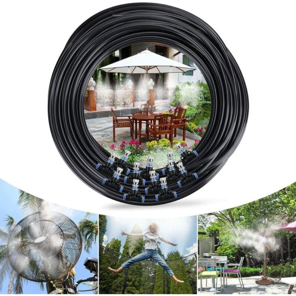 BR-Vie Misting System, 15M 15 Nozzle Garden Misting Cooling Sprinkler System Distribution Mist Maker for Patio Garden Greenhouse Trampoline for Water
