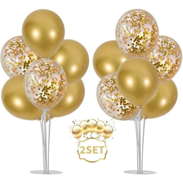 Balloon Stand 2 Set Balloon Stand Table Decoration Balloon Party Tree 16 Gold Balloons for Graduation Wedding Birthday Party...