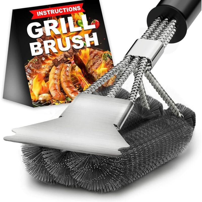 Barbecue Brush, Barbecue Cleaning Brush with Scraper, Extra Long Handle, Stainless Steel Bristles, Barbecue Accessory, for Barbecue Grill, Gas Grill,