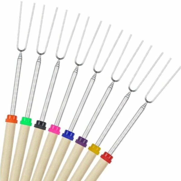 Barbecue Tool BBQ Marshmallow Skewer Of 8 Telescoping Rotating Expandable Smores Skewers & Hot Dog Fork 32 Cm Kids At Camping Fire Pit Accessories,