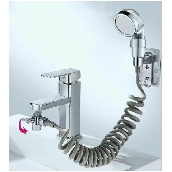 Bathroom Sink Shower Head Set, Bathroom Hand Shower, Telescopic Hose, Perfect for Washing Hair or Cleaning Sink (Faucet Not Included) (Silver)