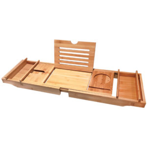 Bathtub Caddy Tray Adjustable Bamboo Spa Bathtub Caddy Organizer Book Wine Glass Holder Tablet or Smartphone Bracket Bath Organizer Nonslip Bottom