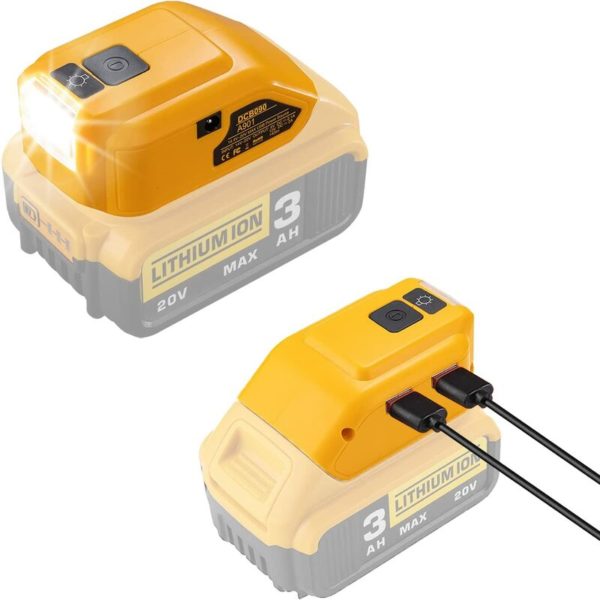 Battery Adapter for Dewalt 14.4V/18V/20V Battery, dc Port and led Work Light Plus Two usb Chargers, Power Source