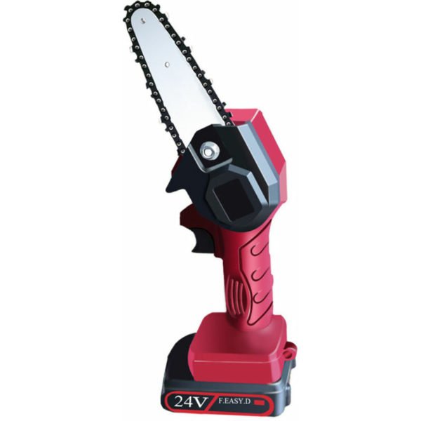 Battery-powered chainsaw Hand-held cordless chainsaw with charger and 2 batteries - red