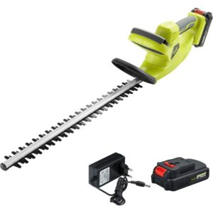Benobby Kids - 21V Cordless Hedge Trimmer, Double Switch and Double Handle, with 2.0Ah Li-ION Battery and Charger, 65CM Asymmetric Blade