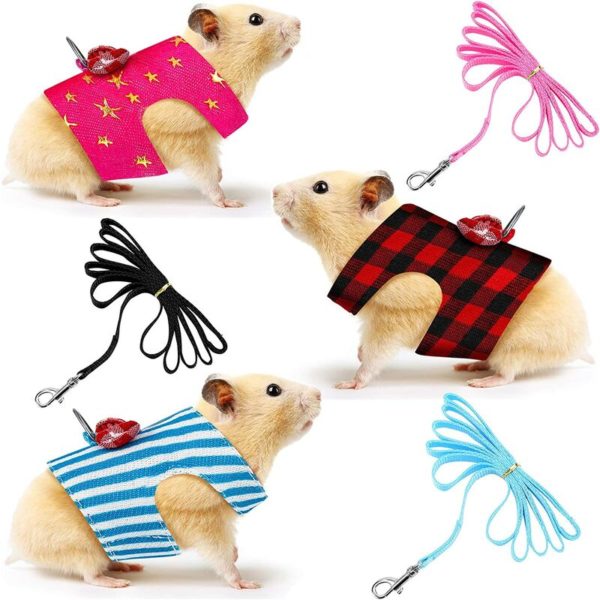 Benobby Kids - 3 Pieces Hamster Harness and Leash Set with Cute Bowknot Decor Chest Strap Harness for Rat Ferret Squirrel Hamster Small Animals