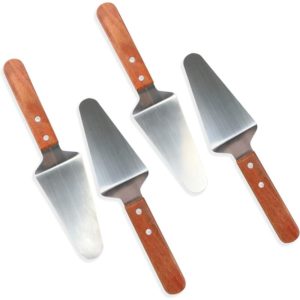 Benobby Kids - 4 Pcs Stainless Steel Pizza Servers with Wooden Handle, Triangular Spade Pie Pastry Spatula for Cake, Dessert, Tart, Pie and Pizza