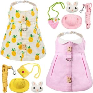 Benobby Kids - 5 Pieces/Set Cute Pet Rabbit Dress Small Animal Harness Vest and Leash with Mini Hat Bag Escape-Proof Pet Harness Dress Accessory for