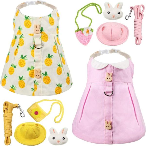 Benobby Kids - 5 Pieces/Set Cute Pet Rabbit Dress Small Animal Harness Vest and Leash with Mini Hat Bag Escape-Proof Pet Harness Dress Accessory for
