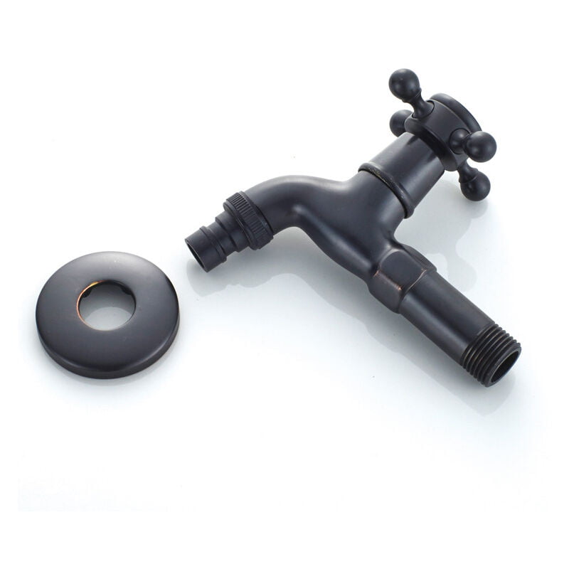 Benobby Kids - Brass Washing Machine Faucet with G1/2 Sink Outlet - Antique Cross Handle Mop Tap for Garden Sink (Black)