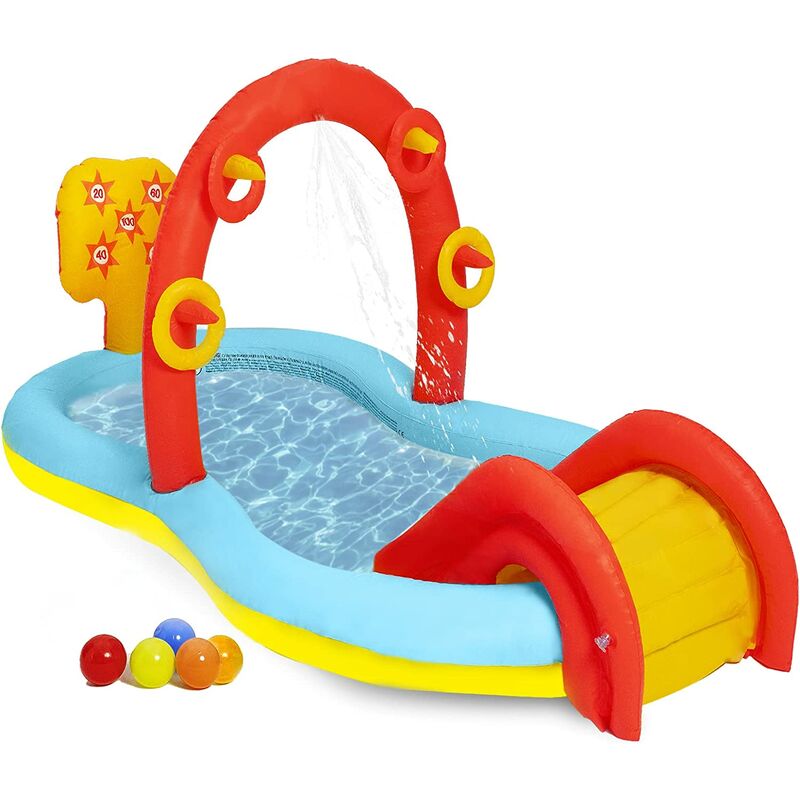 Benobby Kids - Inflatable Play Center for Age 2+, 88'' x 48'' x 41'' Kids Toddler Kiddie Pool with Slide, Sprinkler, Ring Toss Games for Garden
