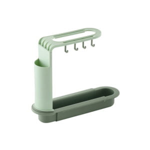 Benobby Kids - Telescopic Sink Storage Rack, Adjustable Drainer, Kitchen Sink Drainage Basket with Cleaning Sponge (Green)