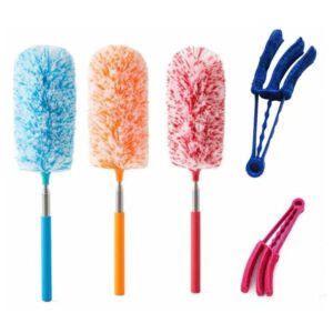 Betterlifegb - Microfiber Feather Duster, 3pcs Telescopic Handle Washable Colourful Microfiber Feather Duster + 2pcs Removable Microfibre Fabric