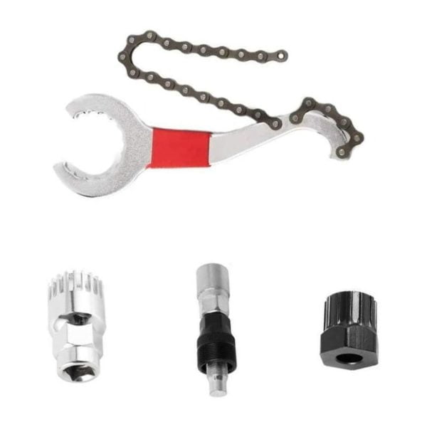 Bicycle Cassette Removal Tool, Multi-Function Bicycle Repair Kit with Chain Whip, Bracket Remover, Freewheel Remover, Crank Puller Remover Outdoor