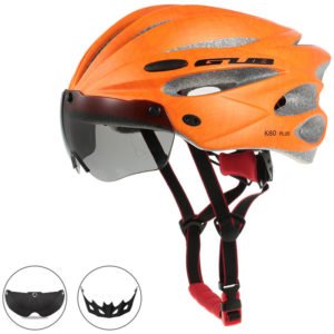 Bicycle Helmets Integrally Molded Cycling Helmets with Detachable Magnetic Goggles Mountain Road Bike Riding Outdoor Sport Safety Helmet,model:Orange