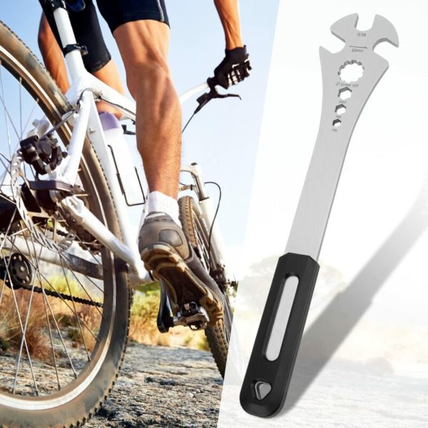 Bicycle Pedal Wrench, Bicycle Pedal Wrench with Extra Long Handle, Multi-Purpose Pedal Removal Tool 15mm, 9/16 and 10mm/8mm/6mm Hex Hole