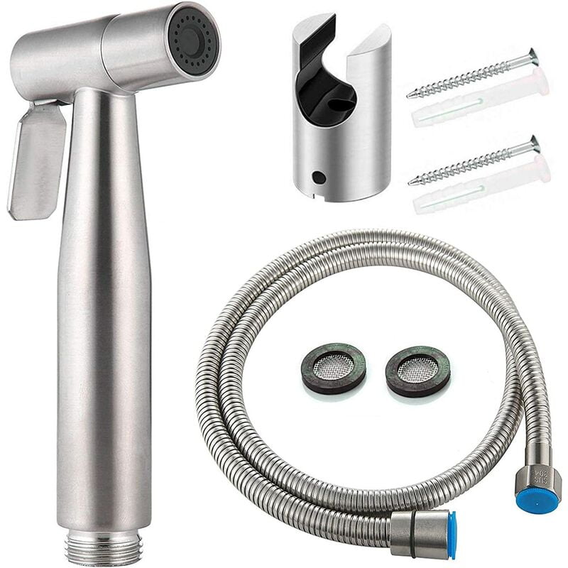 Bidet WC Kit with Hand Shower - Hand Bidet Sprayer - Toilet Shower Head with Hose + Stainless Steel Support + 2 Gasket