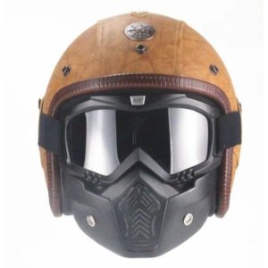 Bike Helmet Motorcycle Headset Outdoor Sports Helmet Hand Personality Harley Retro Electric Motorcycle 3/4 Half Headphones, (Classic Brown (Mask