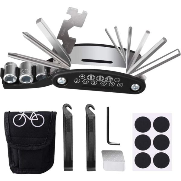 Bike Tool Kit, 16 in 1 Bike Repair Tool Set, Bike Tire Repair Kit Multi-Function Tool for Bicycle Scooter Motorcycle, with Tire Patch and Levers