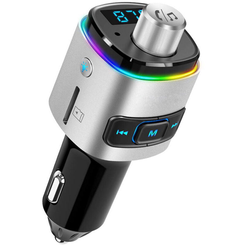 Bluetooth fm Transmitter for Car, 7 Colors led Backlit Bluetooth Car Adapter with QC3.0 Charging Handsfree Car Kit