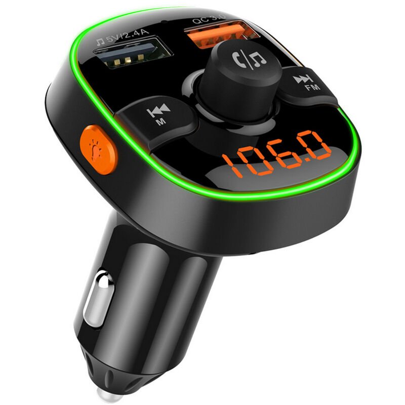 Bluetooth fm Transmitter for Car, QC3.0 Radio Wireless Bluetooth Adapter Music Player Charger Car Kit with Handsfree, 7 Colors led Backlight, 2 usb