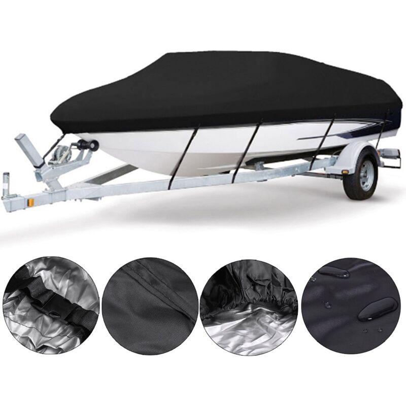 Boat Cover V Shape 17-19FT 600310cm Black 210D Oxford Fabric Durable Waterproof, Boat Cover for Trailer, Yacht, Fishing Boat, Tri-Hull, Rain and Sun