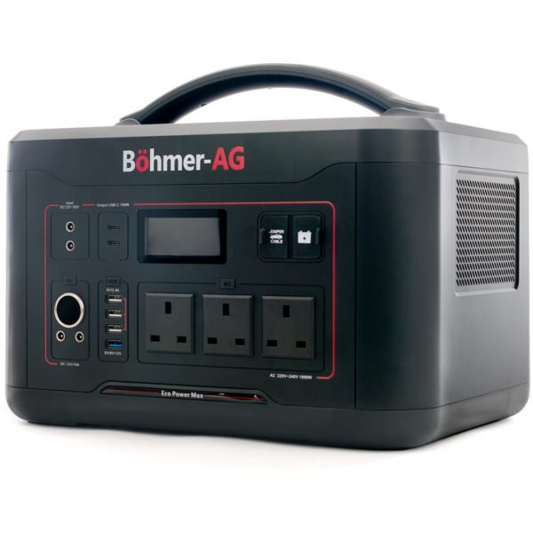 Böhmer-ag - Solar Generator Bohmer-AG EcoPower Max Portable Pure Sine Wave 220-240V 1000W Power Station 400000mAh/1280Wh LiFePO4 Battery Jump Start,