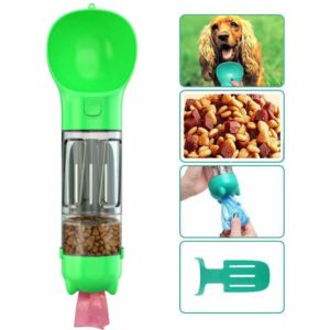 Bottle of water for dog to walk, 300 ml pets drinking cup with shit bag, shovel, dog food, cats, green