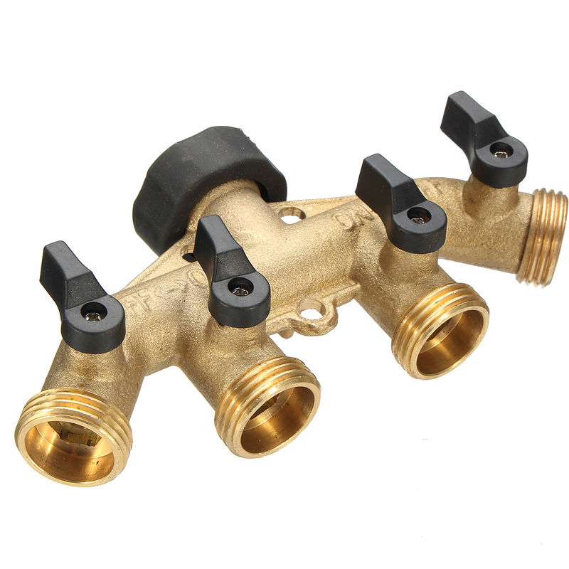 Brass 4 Way Distributor Tap Connector Garden Irrigation Shutoff Valves ...