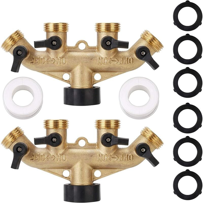 Brass Garden Hose Connector Tap Splitter, 4 Way Heavy Duty Hose Shut Off Valves, 3/4 Female Thread Outlet Splitter Hose Spliiters, Hose Spigot