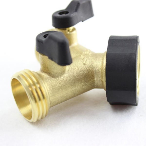 Brass Garden Hose with 2 Way Link Valve Garden Hose Comfort Grip Faucet Outlet Faucet with 2 Separate On/Off Valves